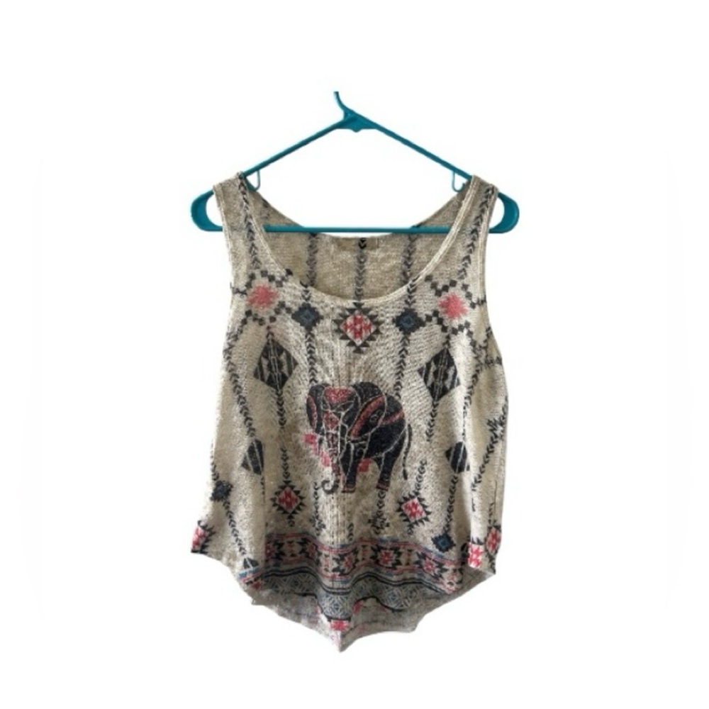 Elephant Print Tank Top - Cream and Black